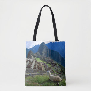Bolsa Tote América do Sul, Peru. Uma lhama descansa em uma co