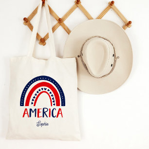 Bolsa Tote América Red White e Blue Rainbow