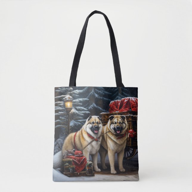 Bolsa Tote American Akita Snowy Sleigh Passear Decência de Na (Frente)