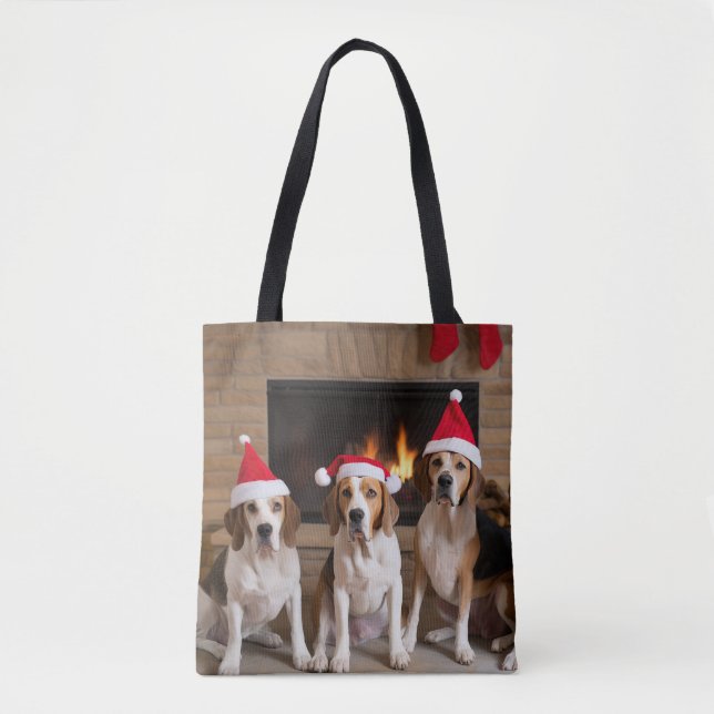 Bolsa Tote American English Foxhound Lareira Natal (Frente)