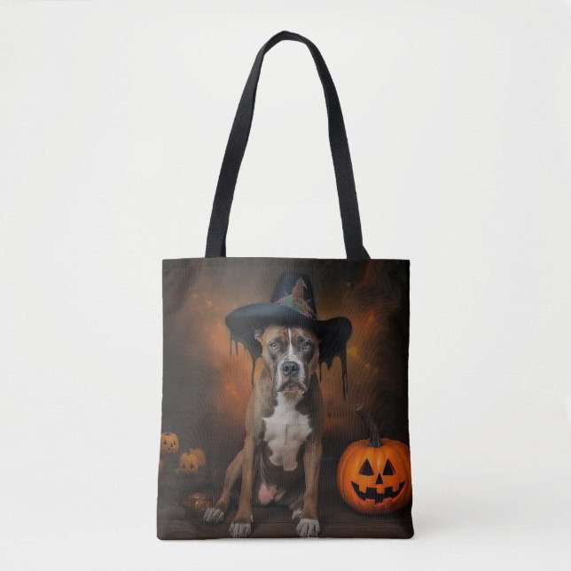 Bolsa Tote American Staffordshire Pumpkins Halloween Scary (Frente)