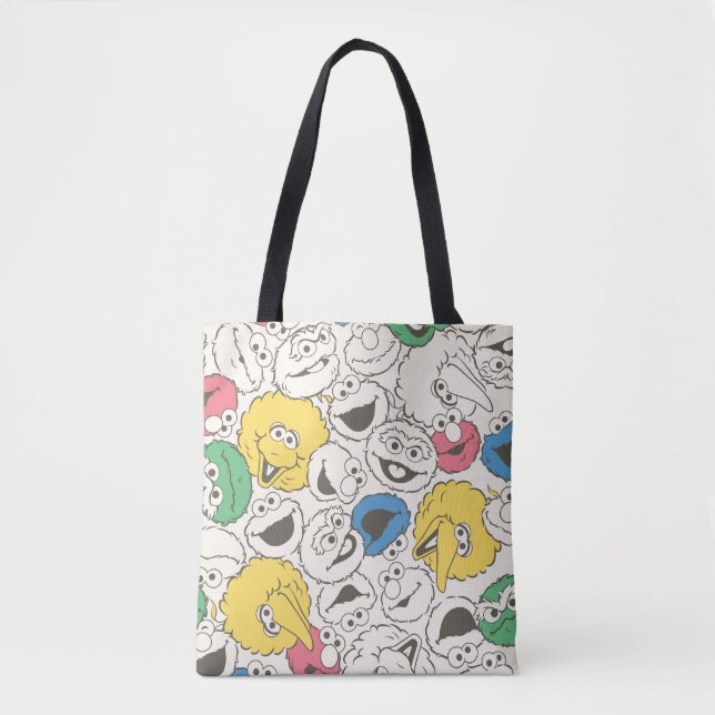 Bolsa Tote Amigos da Rua Sésamo | Padrão de Núcleo Cabeça Gra (Frente)