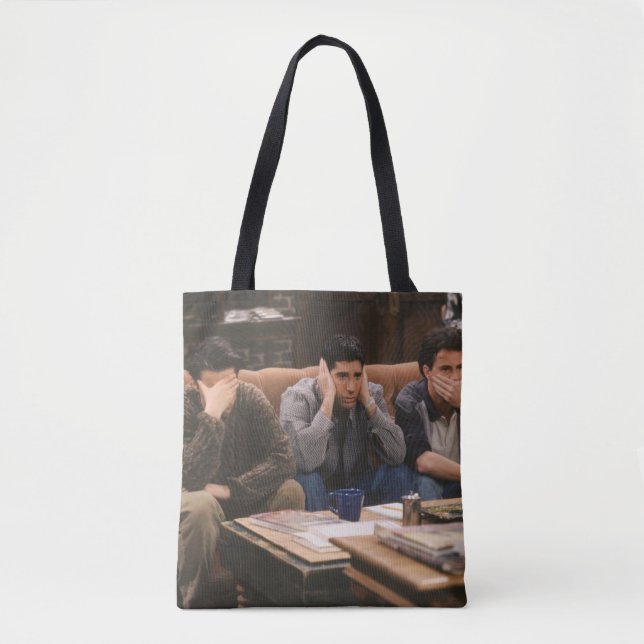 Bolsa Tote AMIGOS™ | Joey, Ross e Chandler no sofá (Frente)