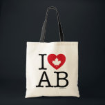 Bolsa Tote Amo AB | Adoro Alberta Canada Custom Tote Bag<br><div class="desc">Conte a todos o quanto você ama a cidade de Alberta com esta bolsa de tote "I Love AB" personalizável,  com tipografia retrógrada e sotaque cardíaco de folha de mapa. Personalize adicionando seu nome. Outros países,  Estados,  províncias e cidades estão disponíveis.</div>