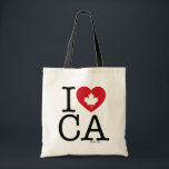 Bolsa Tote Amo CA | Eu Amo o Canadá Tote Bag Personalizado<br><div class="desc">Informe a todos o quanto você ama o Canadá com esta bolsa de tote "I Love CA" personalizável,  com tipografia retrógrada e sotaque cardíaco de folha de mapa. A maneira perfeita de mostrar seu orgulho e amor pelo Canadá. Personalize adicionando seu nome. Estão disponíveis outras cidades e províncias.</div>