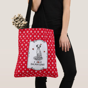 Bolsa Tote Amo Dalmatianos (preto 1) Corações Bonitos