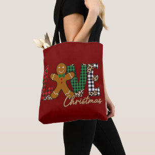 Bolsa Tote Amo Natal Biscoito de Gengibre Família Festa de Na