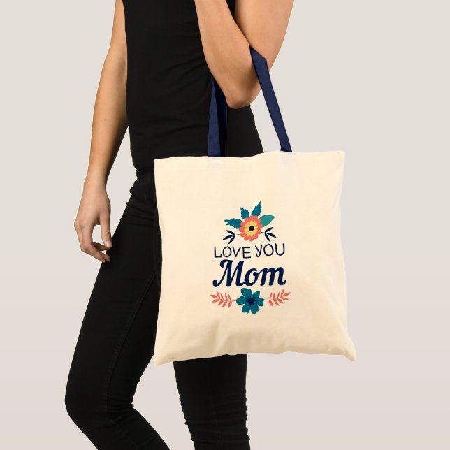 Bolsa Tote Amo-te mãe, marinho azul de tote floral. (Frente (produto))
