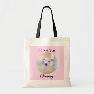 Bolsa Tote Amo-Te Mamãe Foto de Cachorro Bonito de Rosa