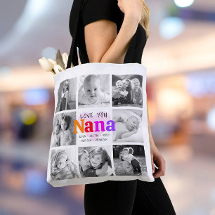 Bolsa Tote Amo-Te Nana Colorful Bold Modern 8 Photo Collage
