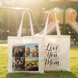 Bolsa Tote Amo Você Mamãe Moderno Colagem de 4 Fotos Personal