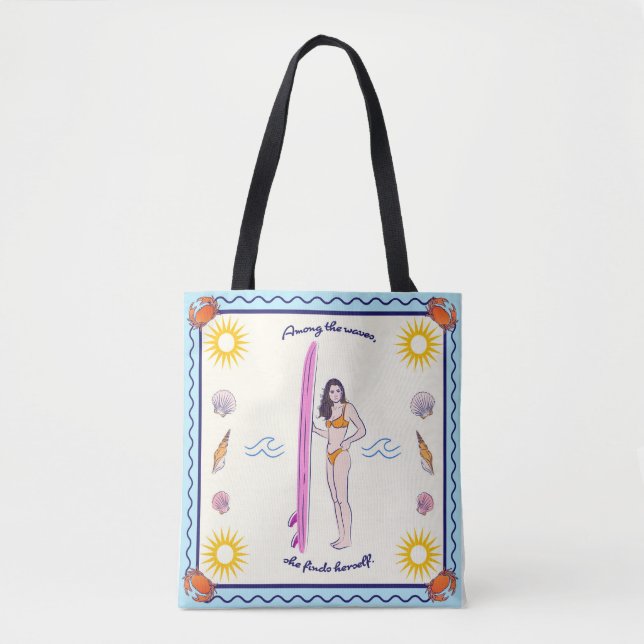Bolsa Tote Among the waves, she finds herself. (Frente)