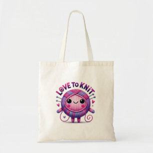 Bolsa Tote Amor a Knit Cotação Bola Púrpura Rosa-Rosa-Bonita