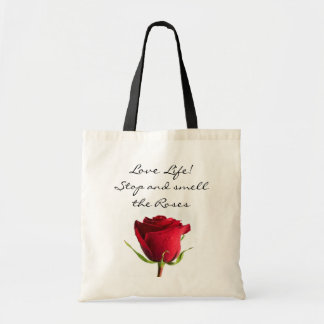 Bolsa Tote Amor, a vida pare e cheire a Rosa vermelha Rosa To