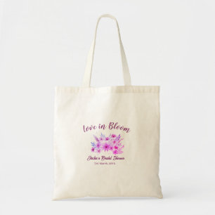 Bolsa Tote amor boho cor-de-rosa em flor chá de noiva nome re