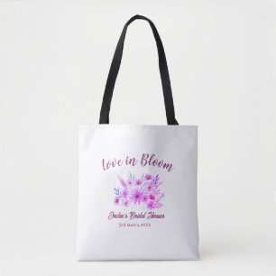 Bolsa Tote amor boho cor-de-rosa em flor nome chá de noiva re