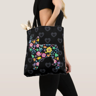 Bolsa Tote Amor bonito meu design floral do buldogue francês