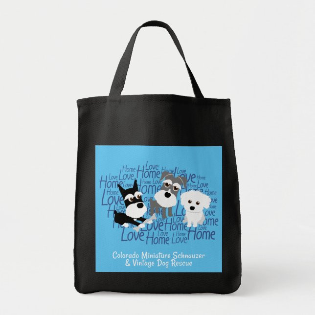 Bolsa Tote Amor, casa - sacola do Schnauzer (azul) (Frente)
