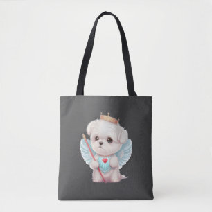 Bolsa Tote Amor Celestial: Cachorro Maltês Bonito Anjo