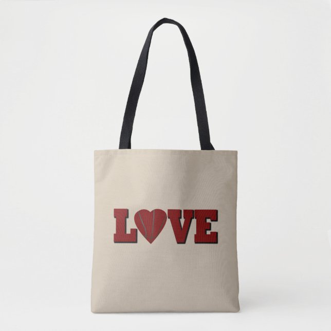 Bolsa Tote Amor com basquete com coração vermelho (Frente)