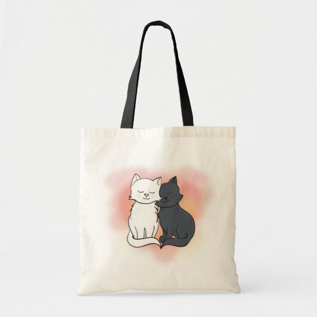 Bolsa Tote Amor de Gatinho Negro e Branco (Frente)