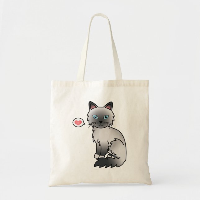Bolsa Tote Amor de Gato Birman / Ragdoll de Pontas Azuis (Frente)