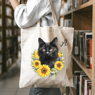 Bolsa Tote Amor de Gato Preto Girassóis Inicial