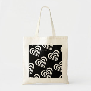 Bolsa Tote amor de pulsação preto e branco dos corações d