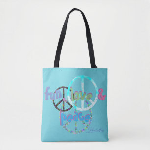 Bolsa Tote Amor do divertimento & sinal de paz personalizado