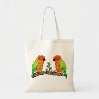 Bolsa Tote Amor do papagaio de Conure no ramo da flor