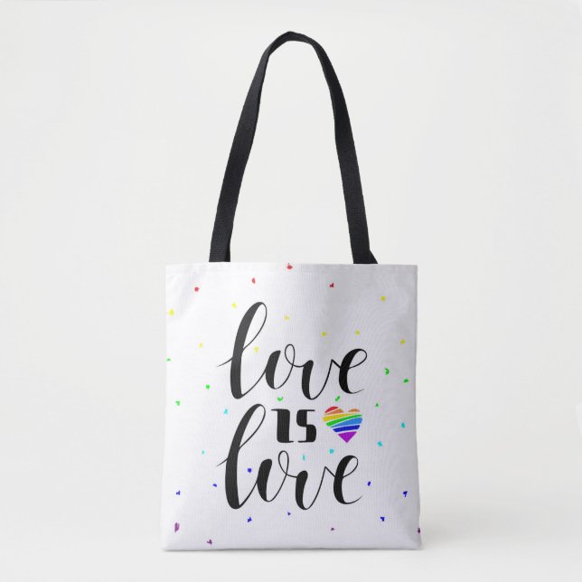 Bolsa Tote Amor é Amor| Corações Arco-Íris (Frente)