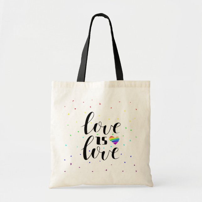 Bolsa Tote Amor é Amor | Corações Arco-Íris (Frente)