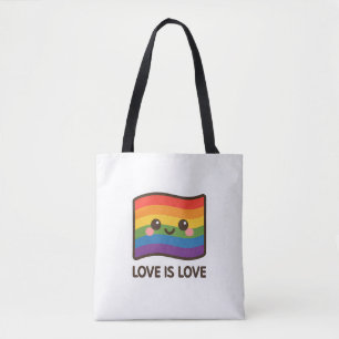 Bolsa Tote Amor é Amor - Design do Arco-Íris Kawaii