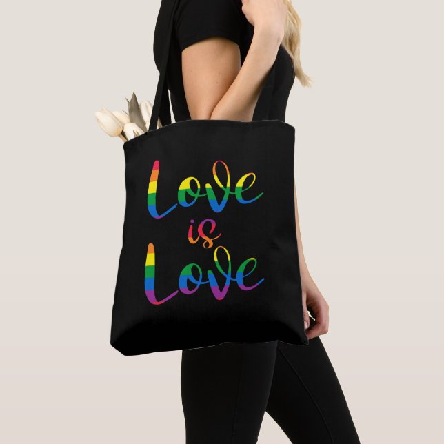 Bolsa Tote Amor é Amor LGBT Preto (Close Up)