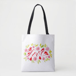 Bolsa Tote Amor e flores - rosa e vermelho