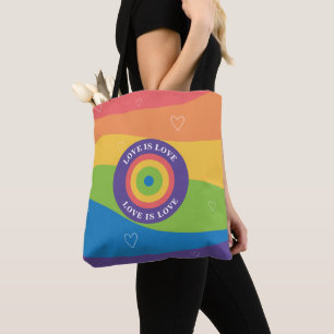 Bolsa Tote Amor é Orgulho, arco-íris com corações