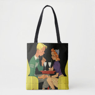 Bolsa Tote Amor e Romance Vintage, Adolescentes na Lanchonete