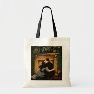 Bolsa Tote Amor e Romance Vintage, Beijo na Lareira Romântica