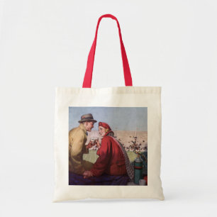 Bolsa Tote Amor e Romance Vintage, Casal no Jogo de Futebol