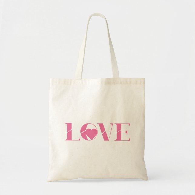 Bolsa Tote Amor em Texto Rosa Dia dos Namorados (Frente)