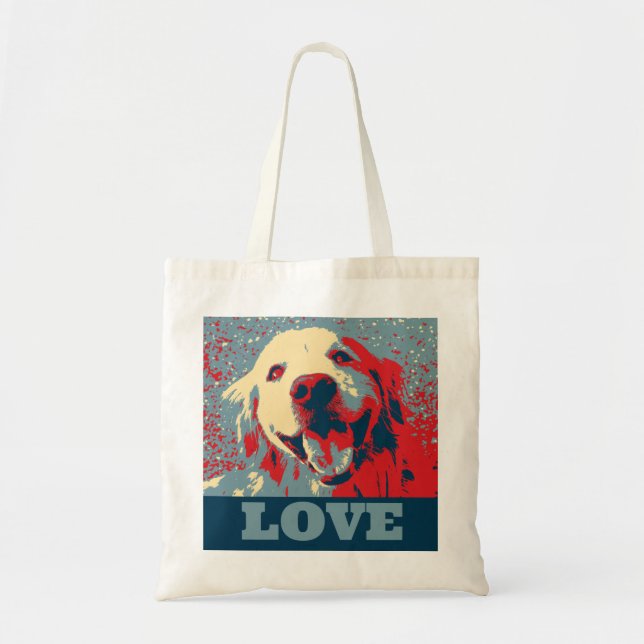 Bolsa Tote Amor estilizado do golden retriever (Frente)