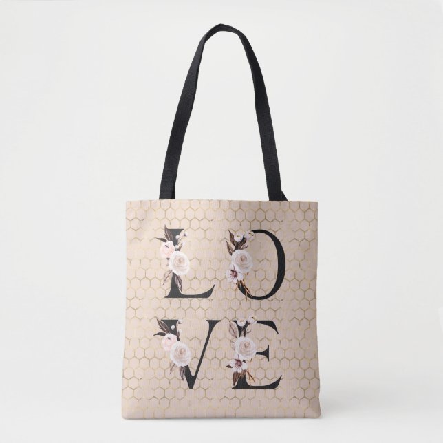 Bolsa Tote Amor Floral Moderno Na moda Elegante (Frente)