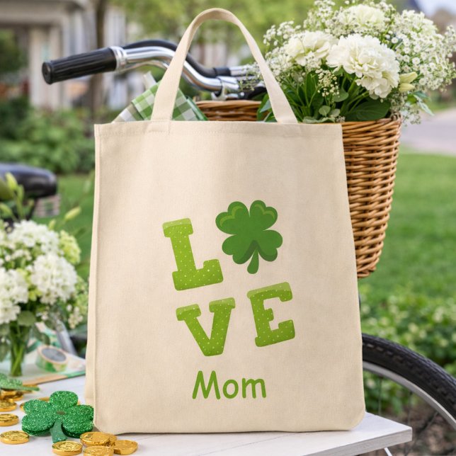 Bolsa Tote Amor Mãe Bloco Verde Letras St Patricks Feriado (Criador carregado)