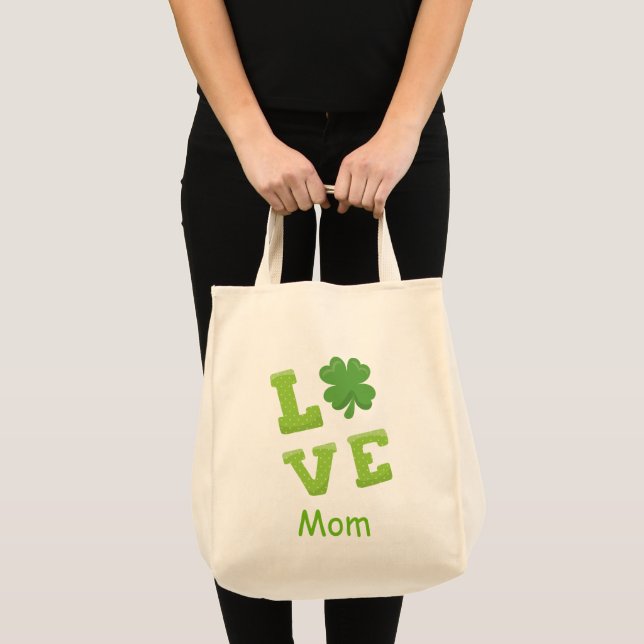 Bolsa Tote Amor Mãe Bloco Verde Letras St Patricks Feriado (Frente (produto))