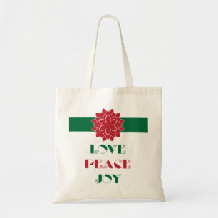 Bolsa Tote Amor Moderno, Paz, Joy texto com poinsettia