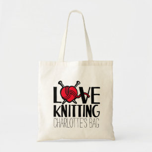 Bolsa Tote Amor nomeado que faz malha o saco vermelho