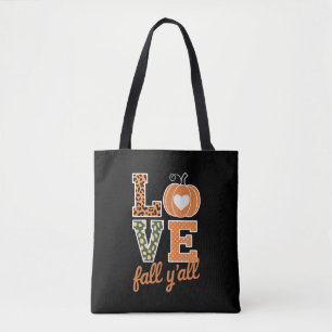 Bolsa Tote Amor Outono Y'All Impressão Leopardo Outono Dia de
