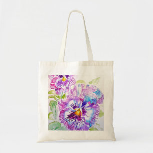 Bolsa Tote Amor-perfeito Amor-perfeito Roxo floral em aquarel