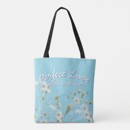 Bolsa Tote Amor Perfeito Expulsa o Medo Bebê Azul Cristão