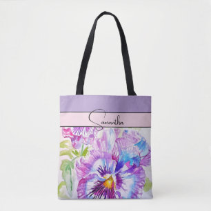 Bolsa Tote Amor-perfeito Rosa Aquarela Amor-perfeito floral F